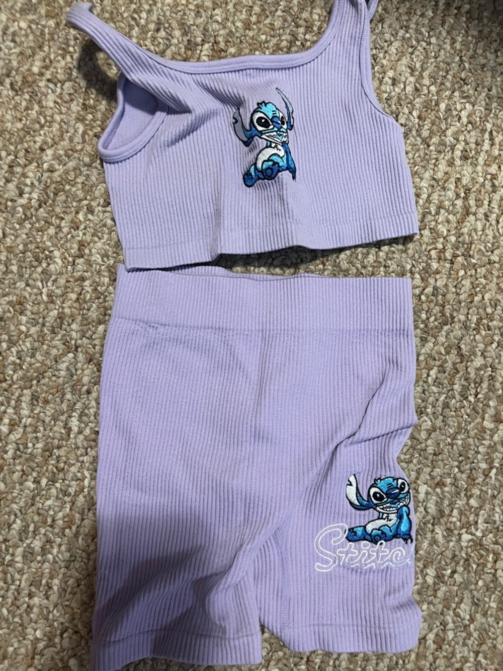 Primark Lilac Ribbed Stitch Cropped Tank & Bike Shorts Set